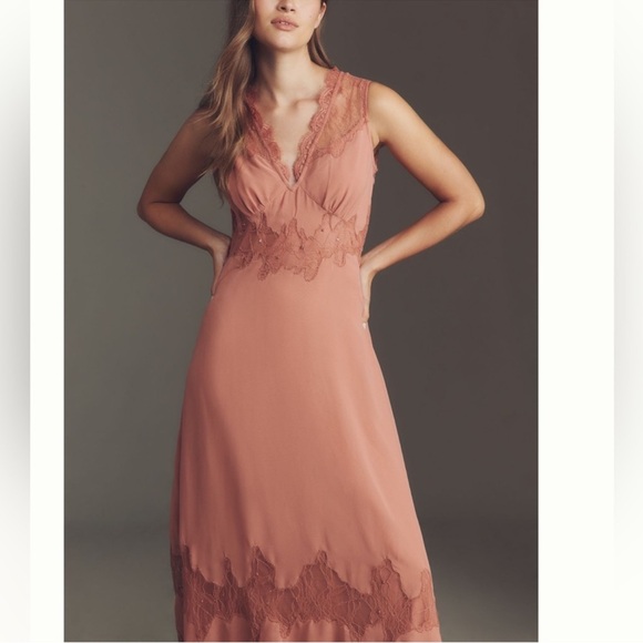 Nwt Anthropologie salmon Lace insert Maxi Dress - Picture 4 of 6
